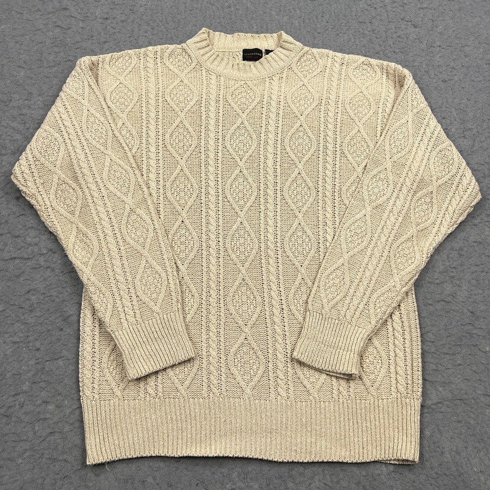 VTG Structure Sweater Men's Medium Ivory 100% Silk‎ Cable Knit Fisherman Grandpa